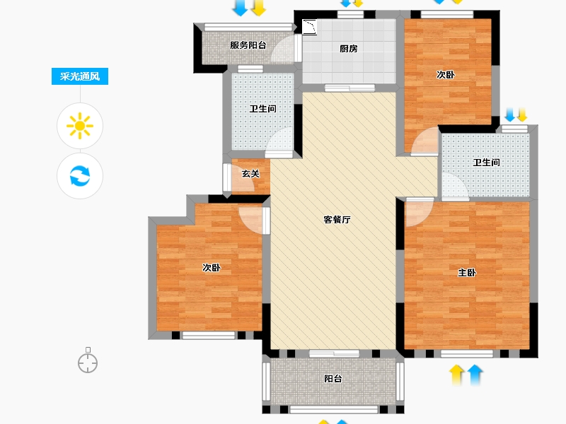 江苏省-无锡市-江南华府14栋-96.00-户型库-采光通风