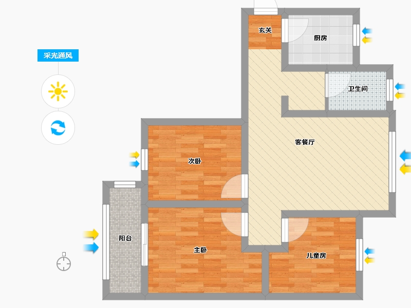 河南省-郑州市-浩创悦城-64.48-户型库-采光通风