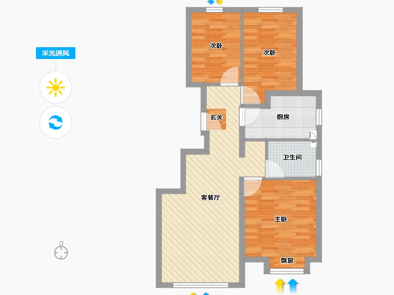 北京-北京市-洳苑嘉园-67.08-户型库-采光通风