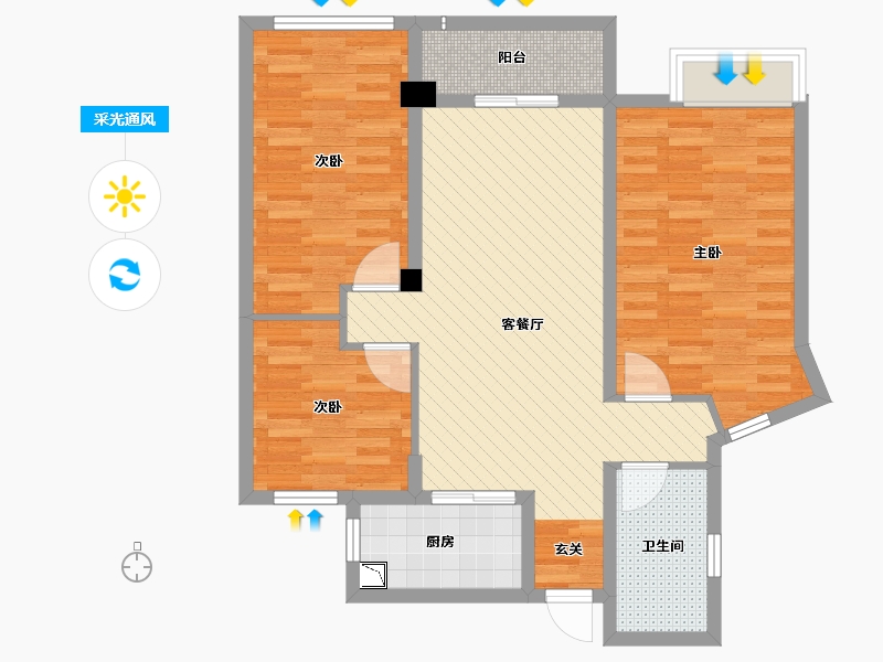 河南省-信阳市-香榭华庭-83.62-户型库-采光通风