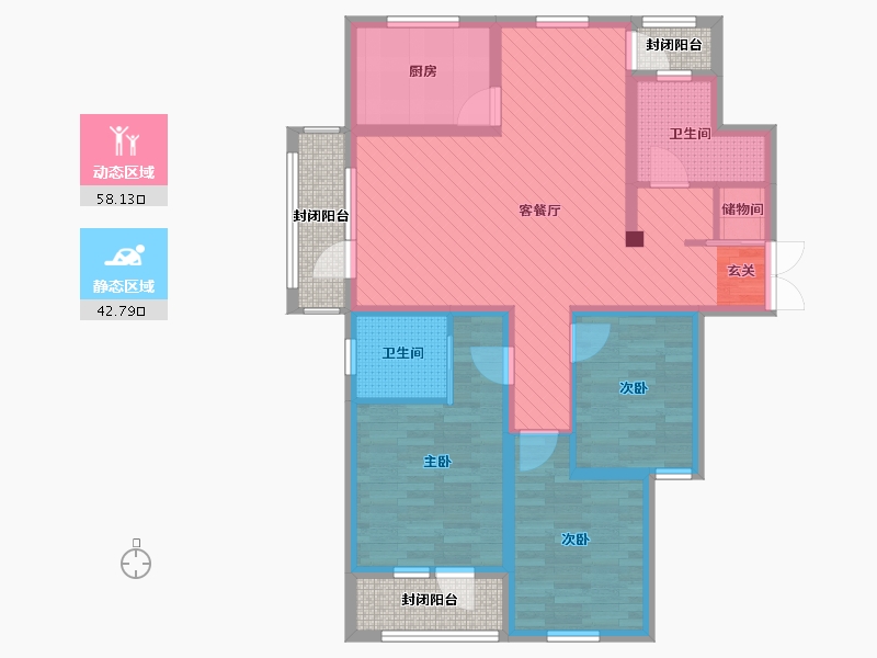 内蒙古自治区-鄂尔多斯市-东源国际广场-97.90-户型库-动静分区