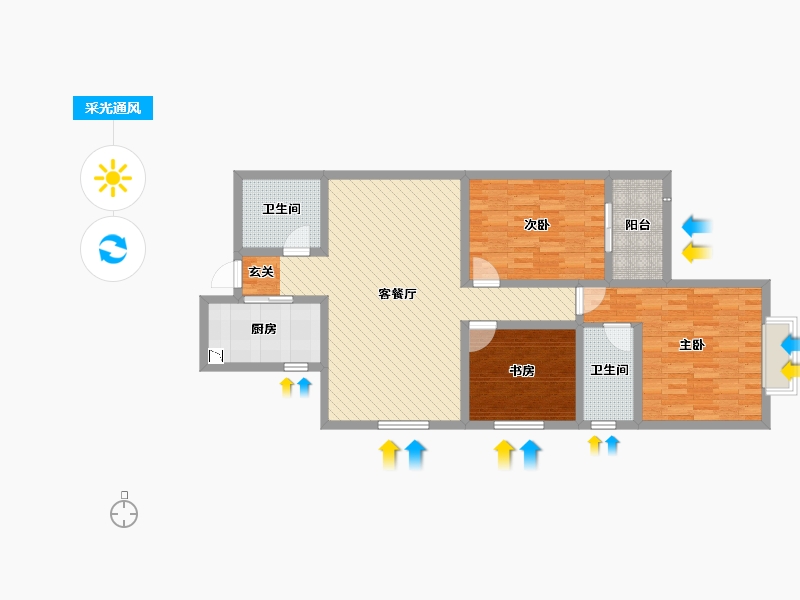 陕西省-西安市-敏家-103.80-户型库-采光通风