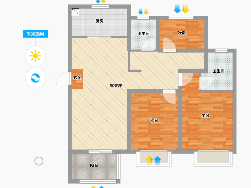 江苏省-苏州市-苏胥湾-85.00-户型库-采光通风