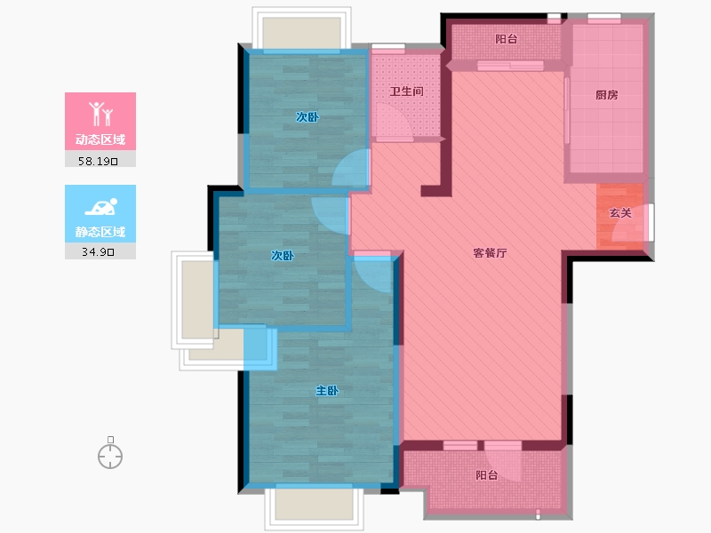 湖北省-武汉市-碧桂园海昌天澜三期-81.54-户型库-动静分区