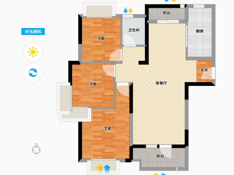 湖北省-武汉市-碧桂园海昌天澜三期-81.54-户型库-采光通风