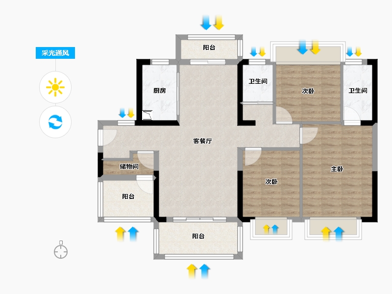 广西壮族自治区-贵港市-碧桂园・城市之光-90.84-户型库-采光通风