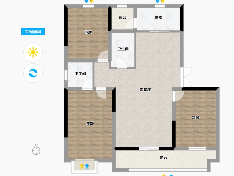 陕西省-宝鸡市-金色米兰-107.96-户型库-采光通风