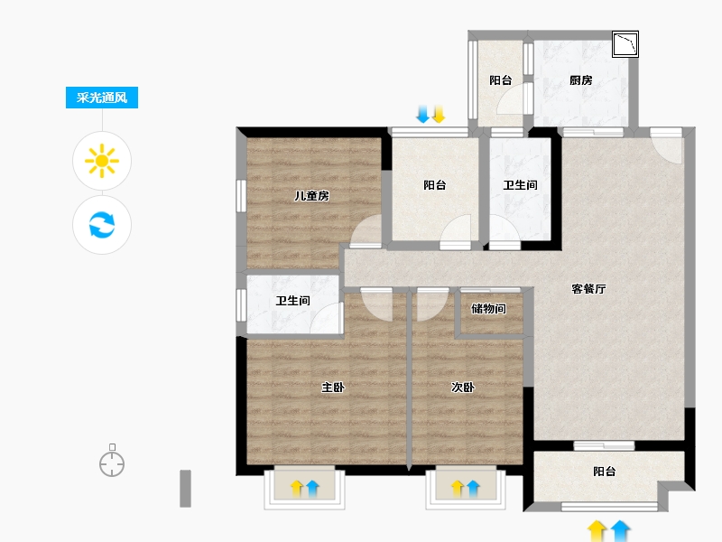 广东省-佛山市-华润置地·悦里-93.35-户型库-采光通风