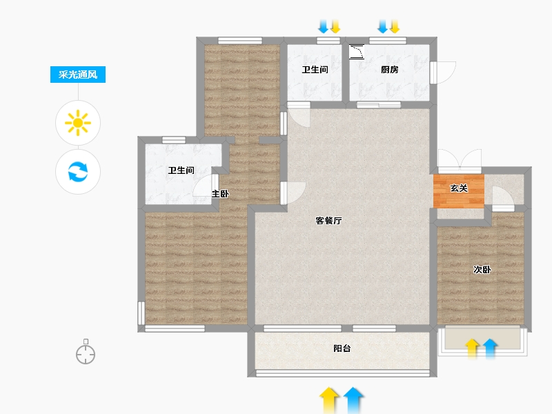 陕西省-西安市-绿地新里・格林公馆-108.00-户型库-采光通风