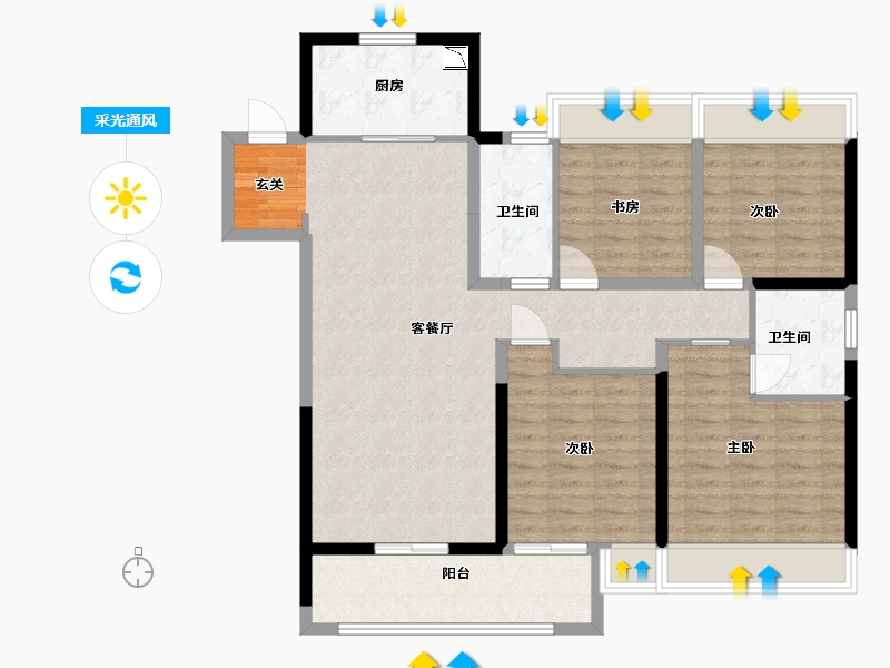 江苏省-扬州市-美的禹洲国宾府-110.40-户型库-采光通风