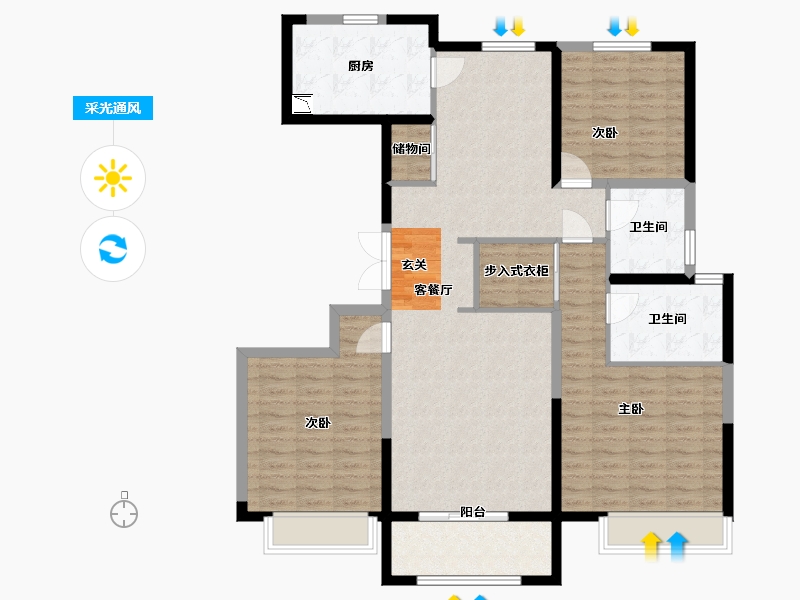 河北省-石家庄市-保利・拉菲公馆【衡水】-118.40-户型库-采光通风