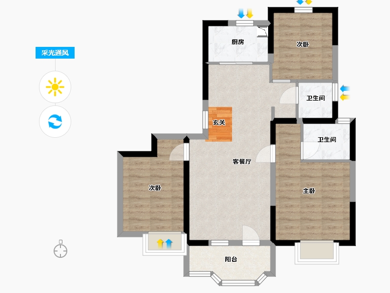 河北省-石家庄市-亨伦观唐名邸-76.34-户型库-采光通风