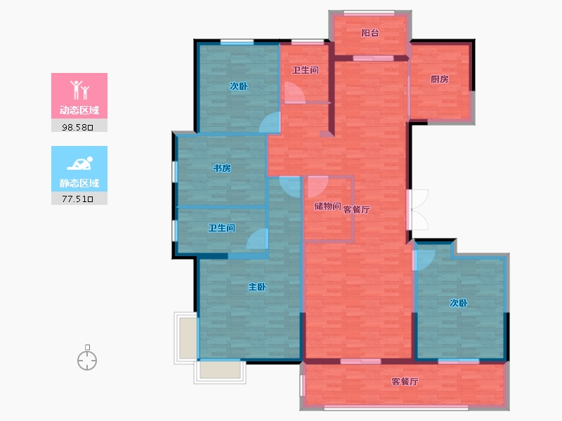 江苏省-盐城市-射阳悦府D户型167-160.01-户型库-动静分区