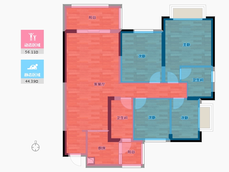 湖南省-长沙市-中国铁建梅溪青秀-89.07-户型库-动静分区