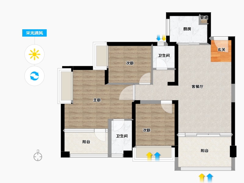 广东省-深圳市-鸿荣源・壹成中心璞誉府-85.62-户型库-采光通风