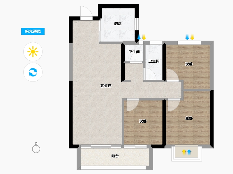 湖北省-武汉市-中建星光城-69.69-户型库-采光通风