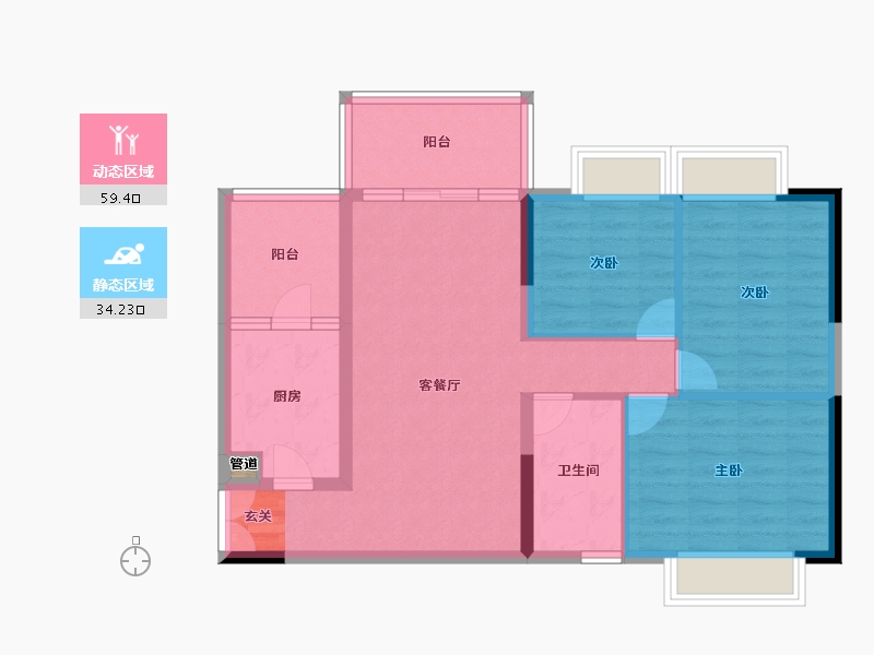 广东省-中山市-奕翠园五期-83.79-户型库-动静分区