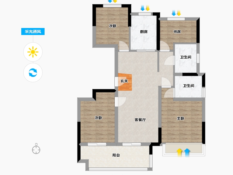 安徽省-合肥市-谊华雍景府-88.26-户型库-采光通风