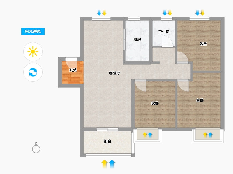 安徽省-合肥市-孔雀城时代北宸-76.11-户型库-采光通风