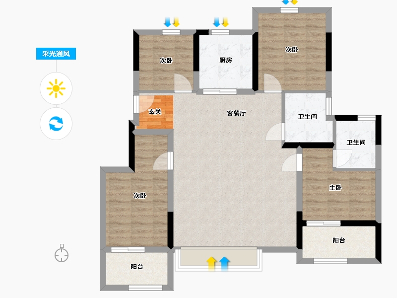 浙江省-宁波市-万科蔚蓝城市-98.54-户型库-采光通风