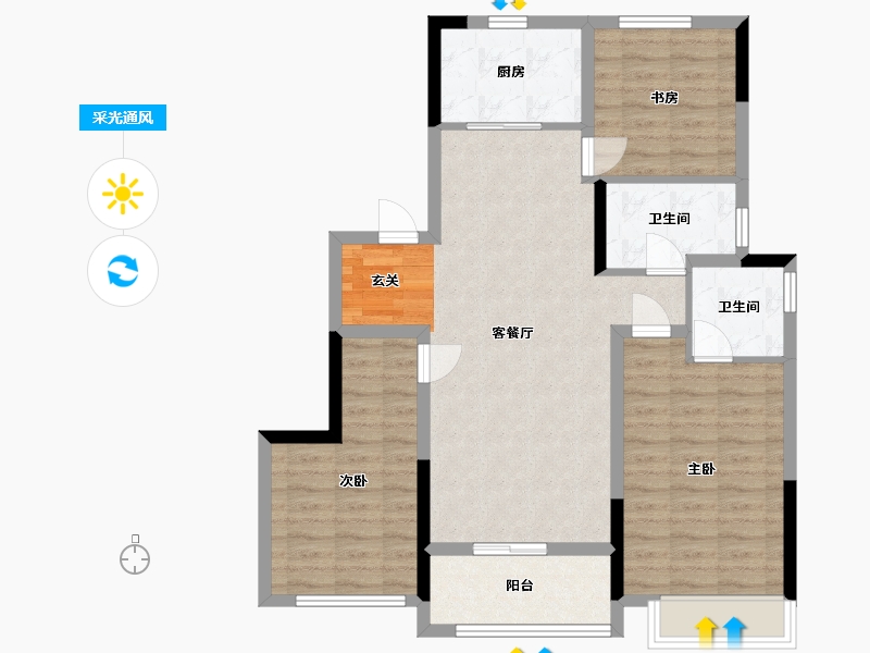 浙江省-宁波市-臻和院-89.72-户型库-采光通风