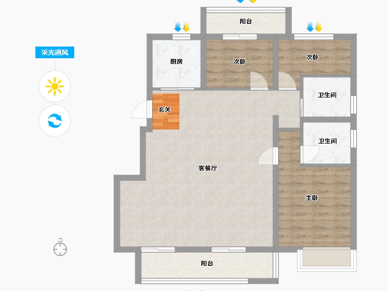 浙江省-宁波市-石榴十里春风-90.00-户型库-采光通风