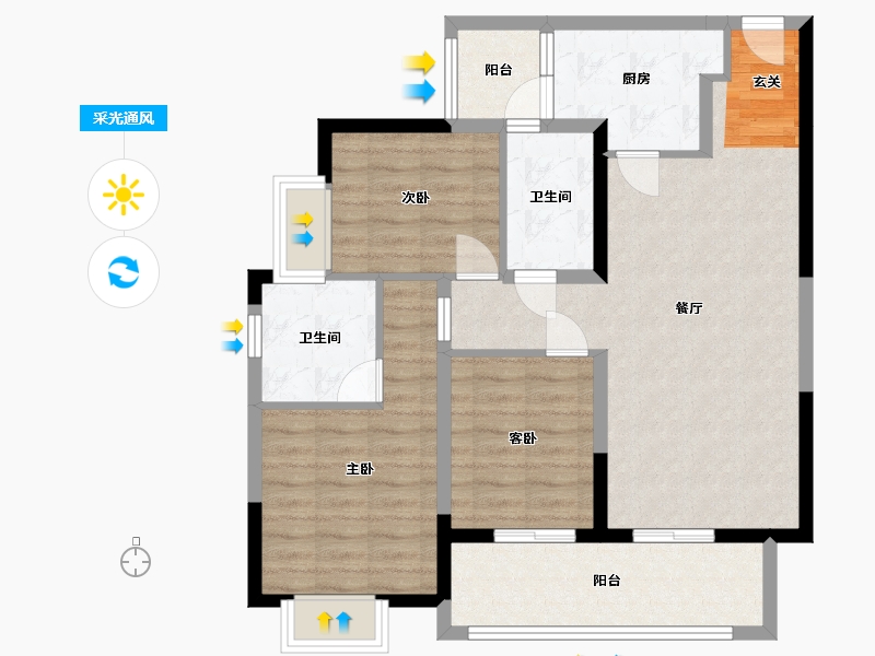 四川省-成都市-中海万锦熙岸二期-90.19-户型库-采光通风