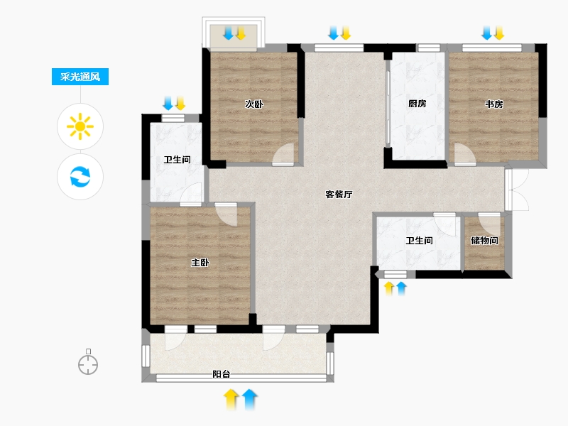 湖北省-武汉市-华星融城-90.00-户型库-采光通风