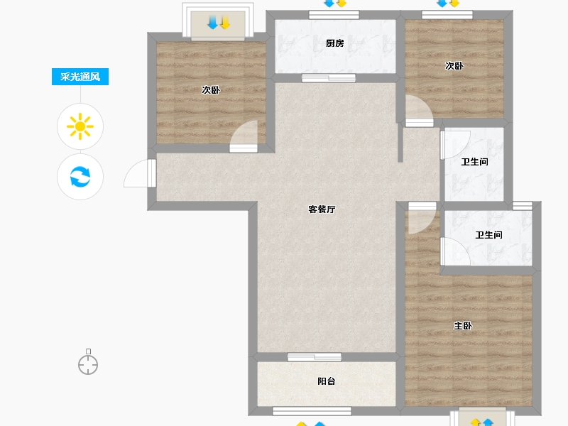 陕西省-宝鸡市-育才壹號公园-84.21-户型库-采光通风