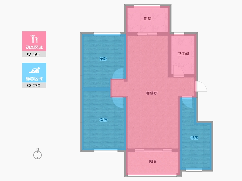 新疆维吾尔自治区-伊犁哈萨克自治州-东城家园-85.81-户型库-动静分区