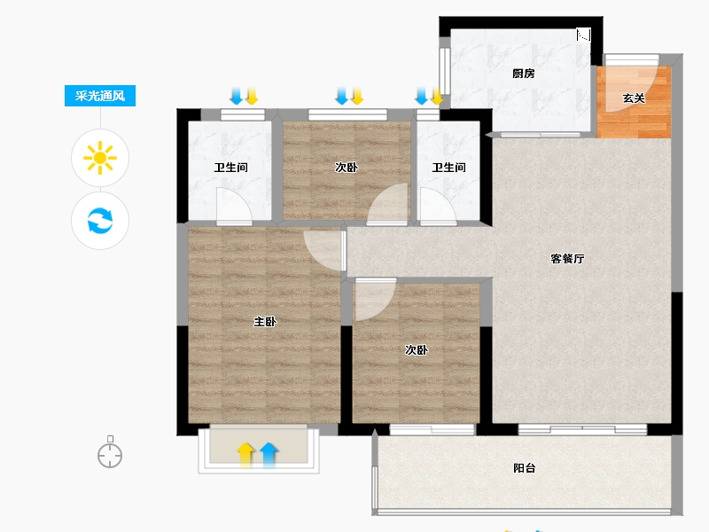 江西省-赣州市-凯旋・珑玺湾-84.81-户型库-采光通风