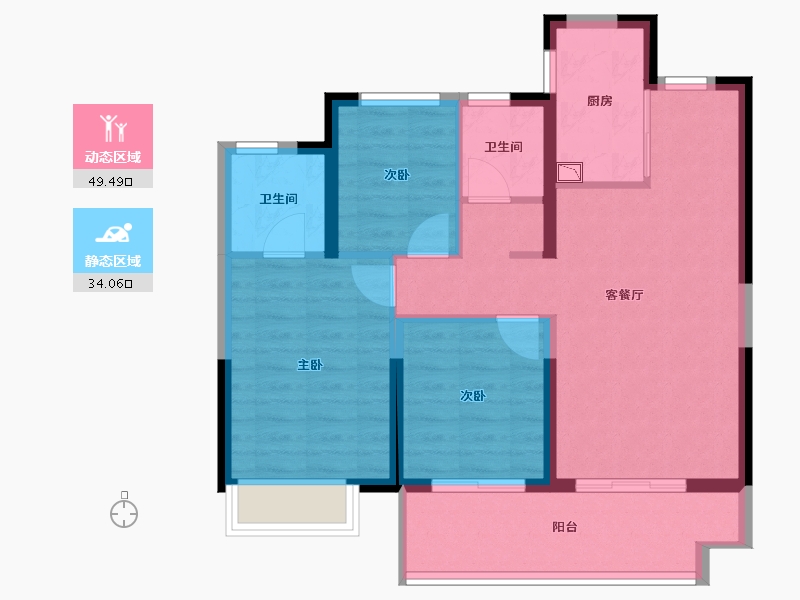 陕西省-西安市-龙湖・彩虹郦城-74.49-户型库-动静分区