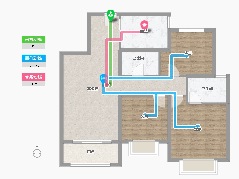 陕西省-咸阳市-彩虹光电人才公寓-83.20-户型库-动静线