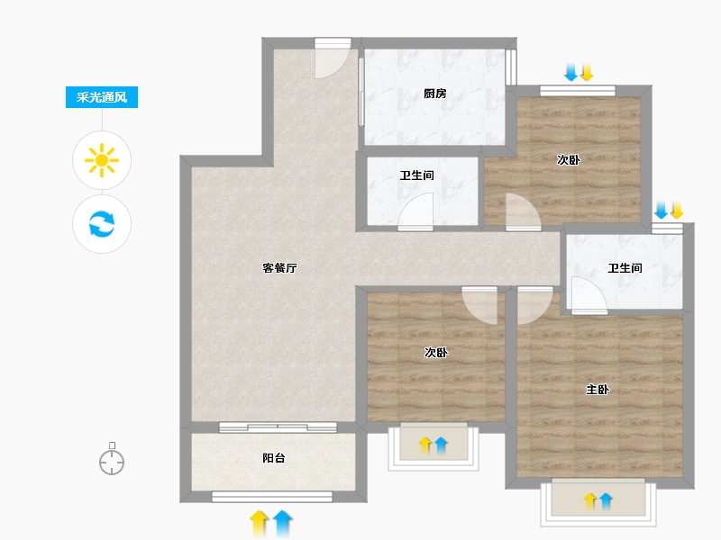 陕西省-咸阳市-彩虹光电人才公寓-83.20-户型库-采光通风