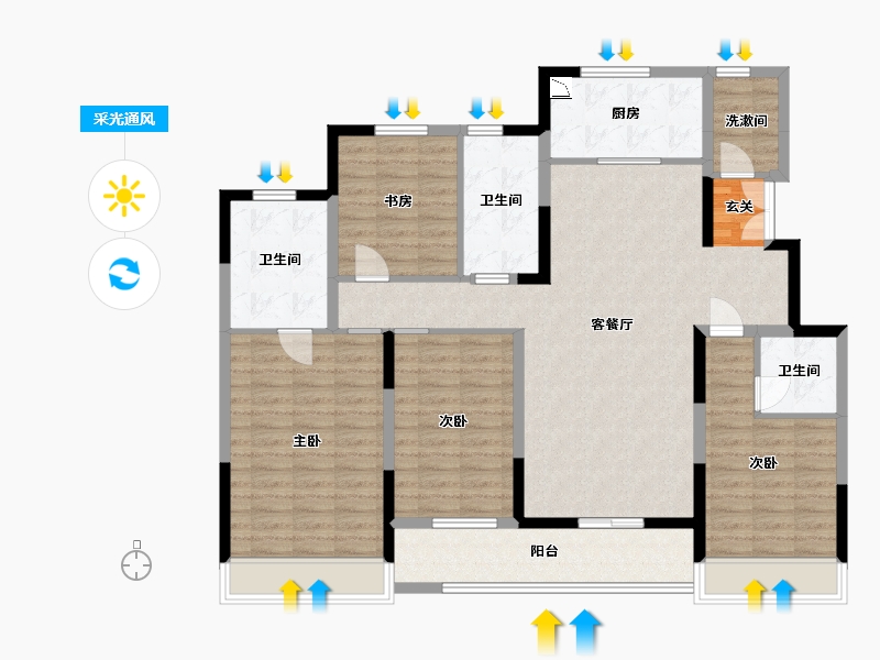 浙江省-嘉兴市-荣安阳光城晴雪园-129.43-户型库-采光通风