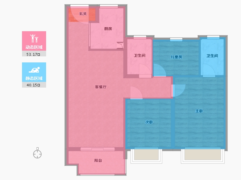 山东省-烟台市-中骏东原・�Z阅-83.89-户型库-动静分区