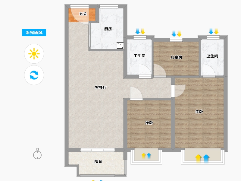 山东省-烟台市-中骏东原・�Z阅-83.89-户型库-采光通风