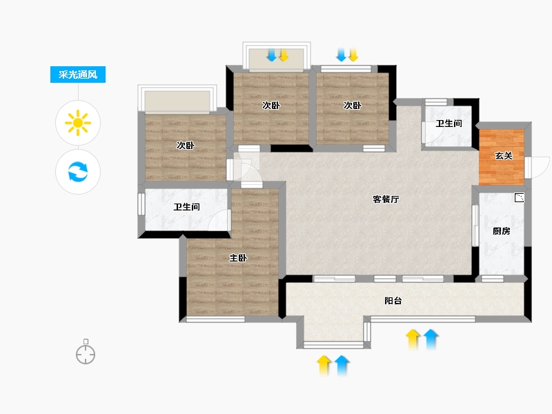 重庆-重庆市-华宇旭辉御�Z湖山-98.80-户型库-采光通风