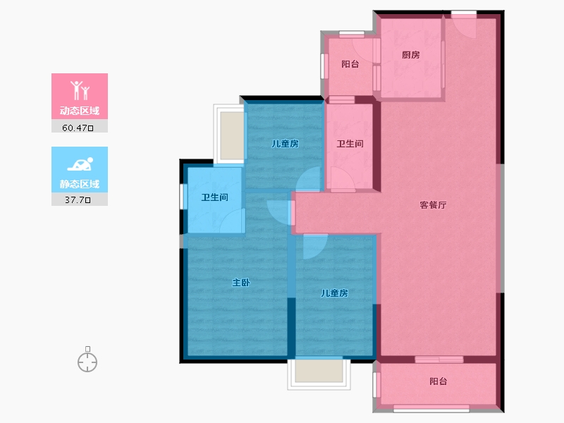 广东省-东莞市-碧桂园壹中心-87.68-户型库-动静分区