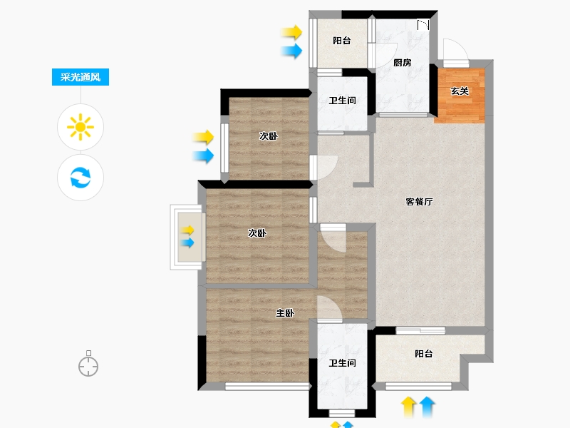 重庆-重庆市-华宇旭辉御�Z湖山-77.16-户型库-采光通风