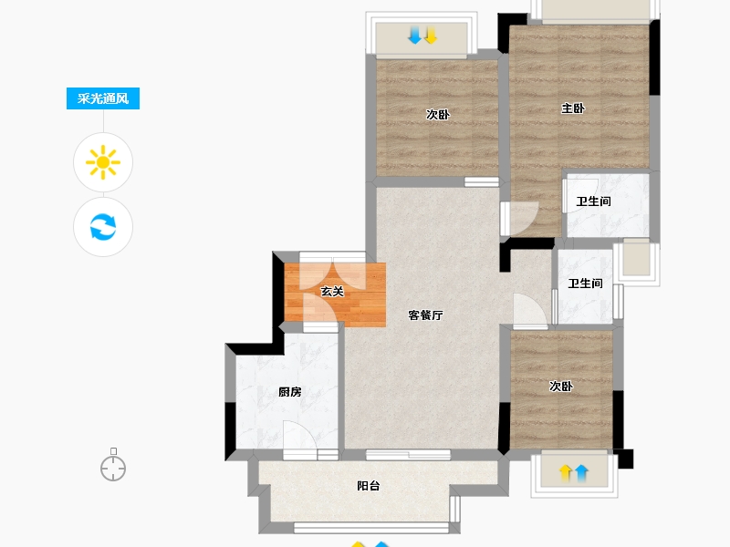 重庆-重庆市-金科・博翠山麓-68.58-户型库-采光通风