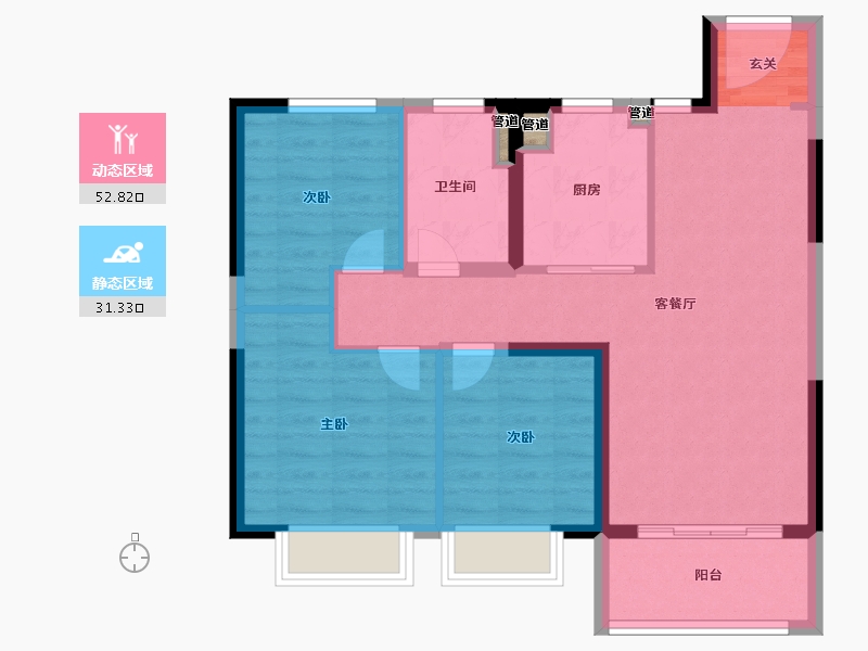 江苏省-南京市-弘阳美的昕悦尚宸苑-76.00-户型库-动静分区