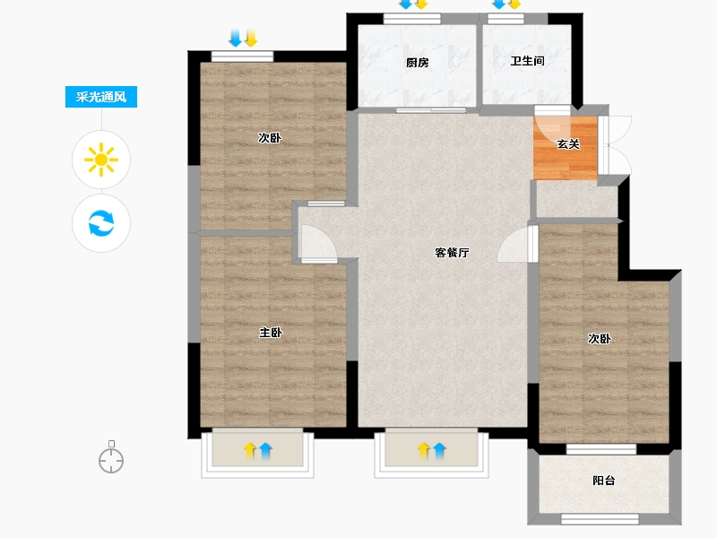 天津-天津市-塘沽湾 中建城 二期 澜河湾-77.56-户型库-采光通风