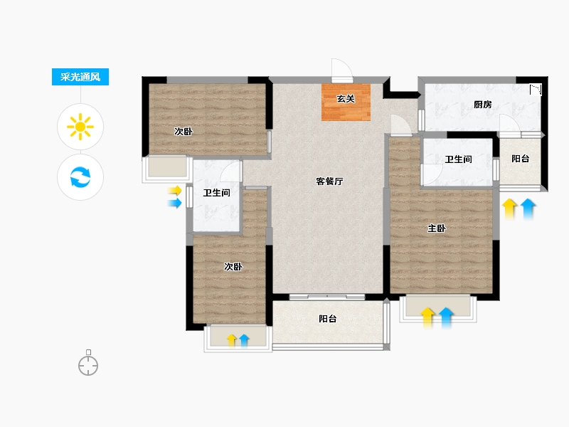 河南省-商丘市-恒大名都-105.00-户型库-采光通风