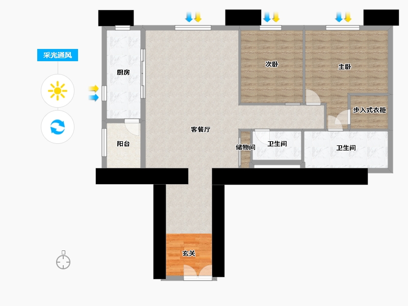 重庆-重庆市-重庆来福士住宅-117.48-户型库-采光通风