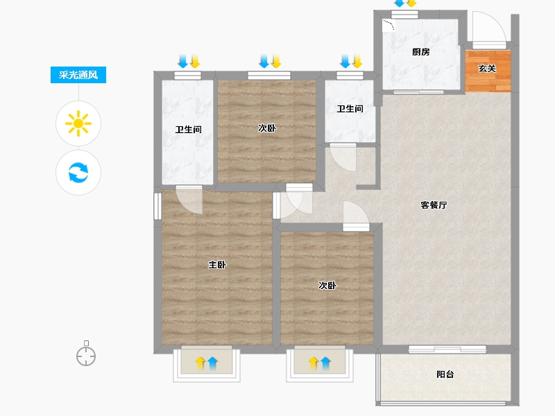 山西省-临汾市-金域王府・帝景-87.72-户型库-采光通风