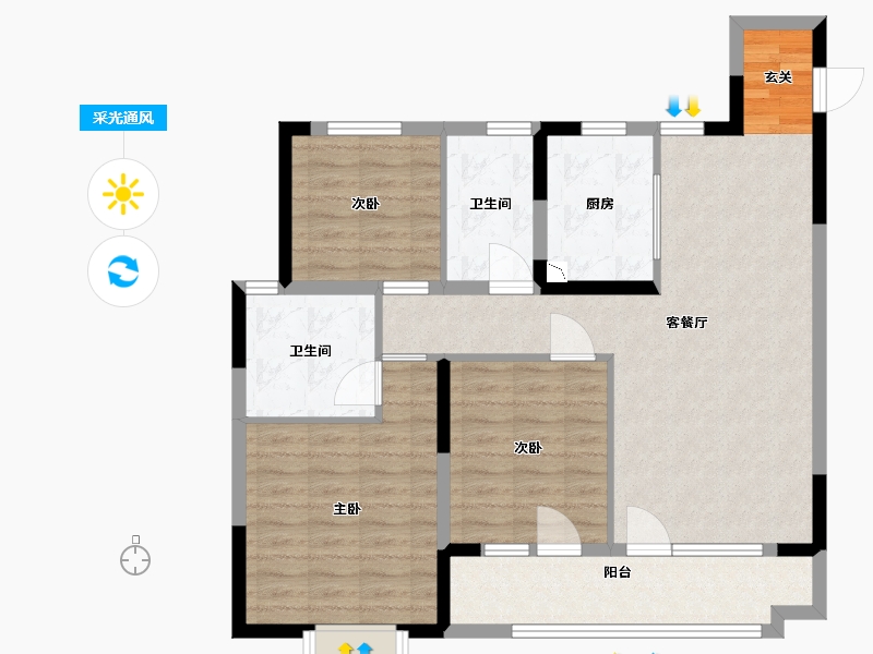 山东省-青岛市-龙湖西府原著-92.00-户型库-采光通风