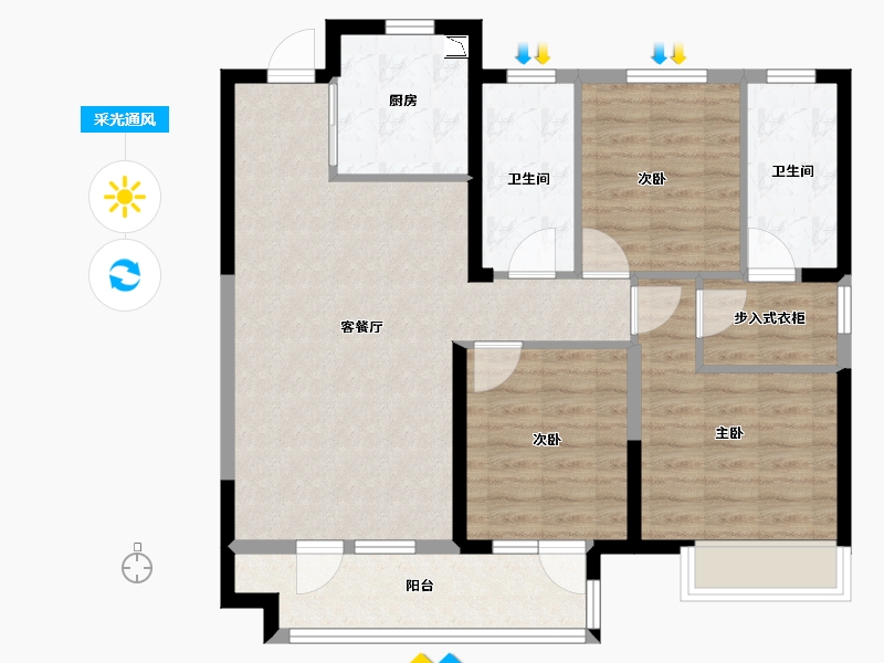 山东省-烟台市-龙湖春江悦茗-92.00-户型库-采光通风