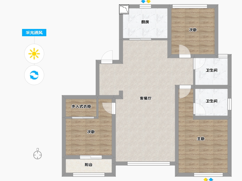 山东省-淄博市-绿城百合-91.53-户型库-采光通风