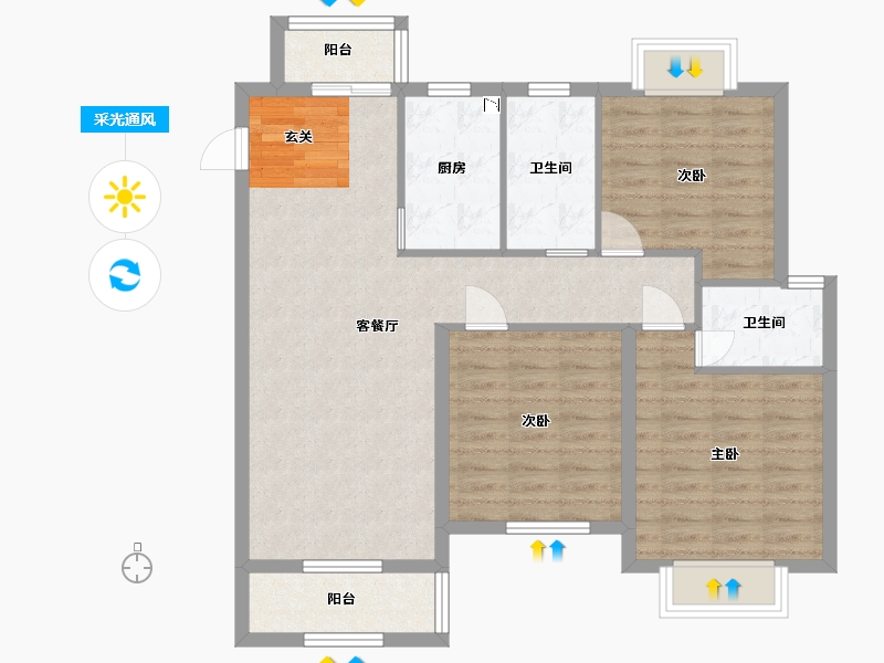 江西省-吉安市-美�Z华府-91.00-户型库-采光通风